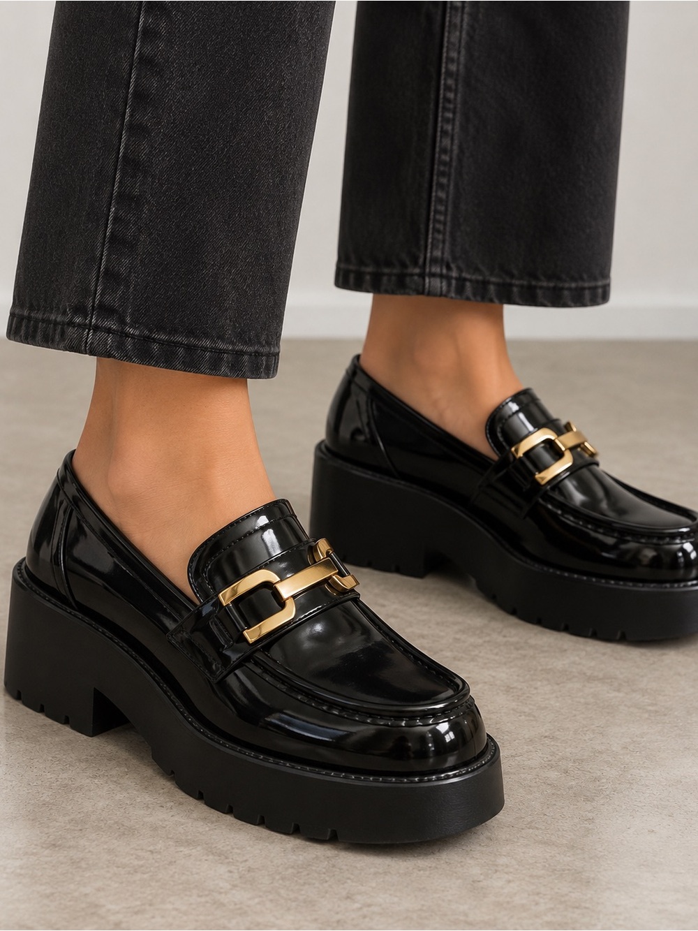 Black Patent Platform Loafers NWT